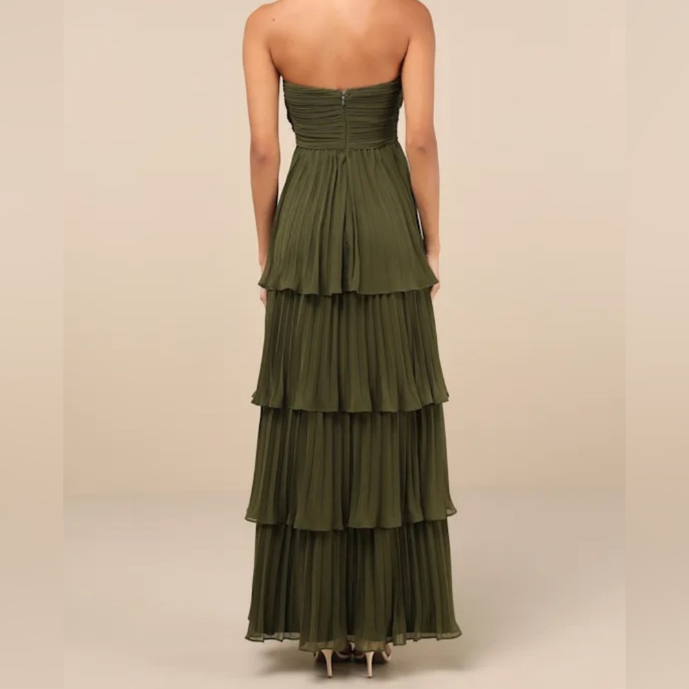 Lulu’s Seriously Sensational Olive Green Strapless Tiered Maxi Dress - Picture 3 of 3